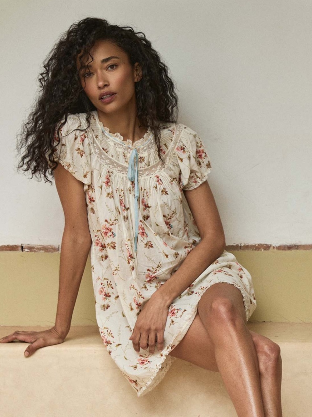 Doen Daphne Ivory Floral dress Blanc Prairie Rose